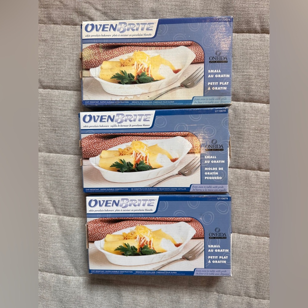 VTG Oneida Oven Brite Small Au Gratin Dish Fine Porcelain U110679 Set Of 3 NEW